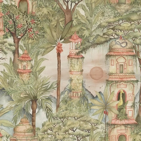 Eden Ruins Printed Cotton Fabric Green elegant table cloth  