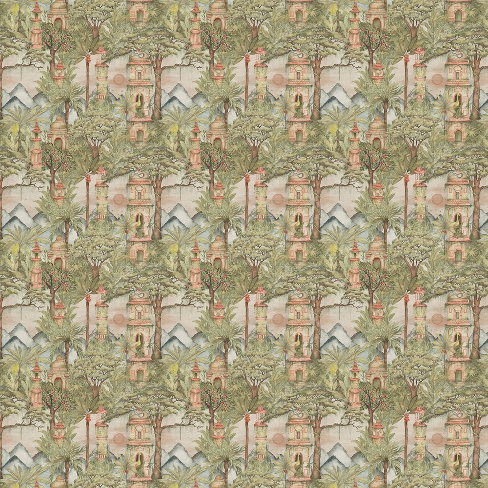 Eden Ruins Printed Cotton Fabric Green
