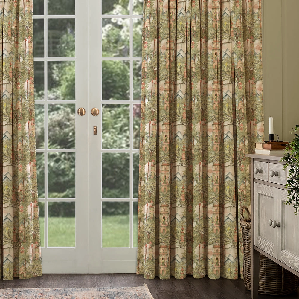 Eden Ruins Printed Cotton Fabric Green