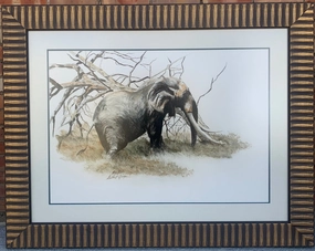 ELEPHANT WATERCOLOR IN NEW FRAME classic mural painting
