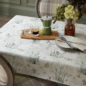 Enchanted Forest Printed Oil Cloth Fabric (By The Metre) Natural elegant table cloth  