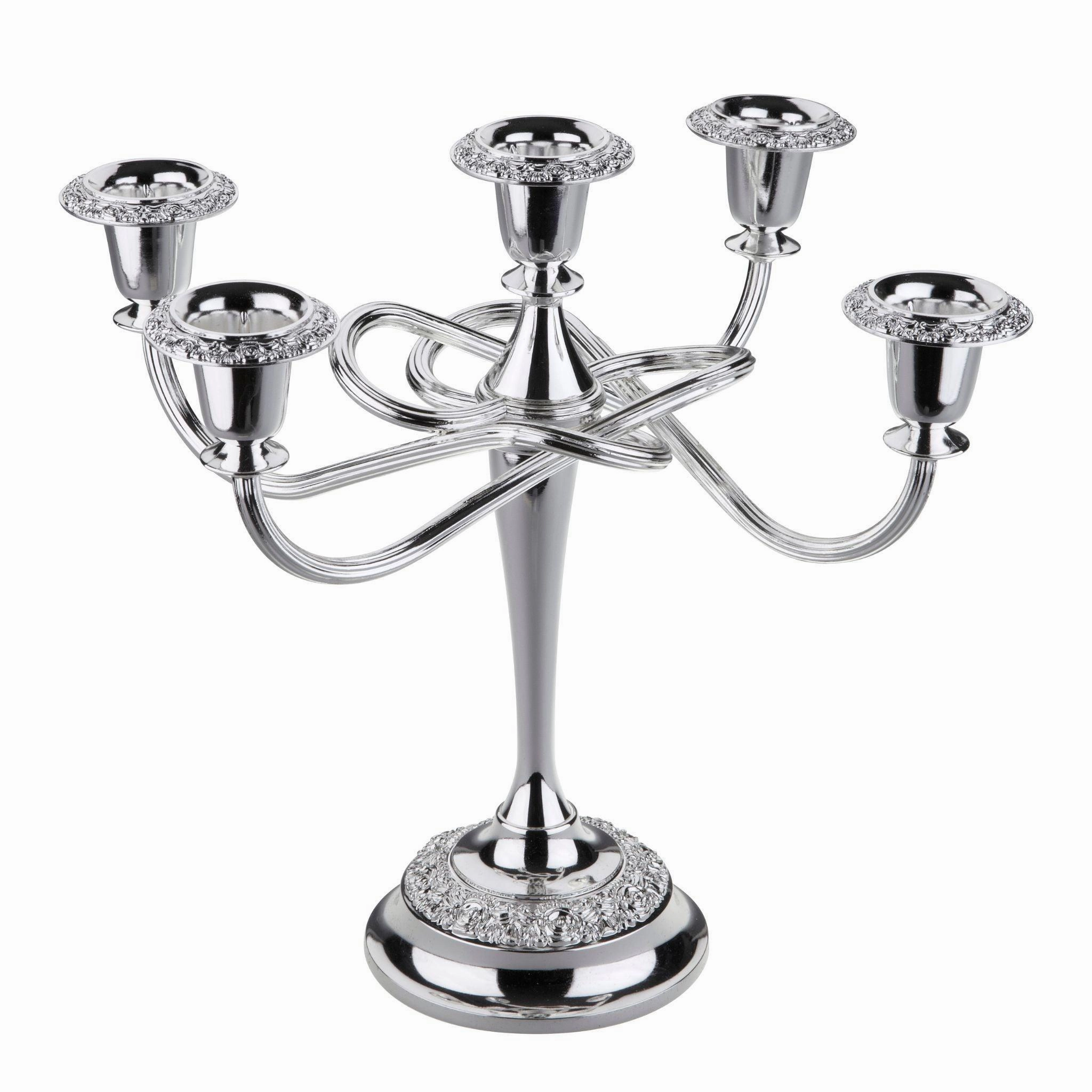 English Silver Plate Five Light Rose Scroll Candelabra home display ornament
