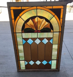 ENGLISH STAINED GLASS WINDOW WITH FAN DESIGN interior room decor