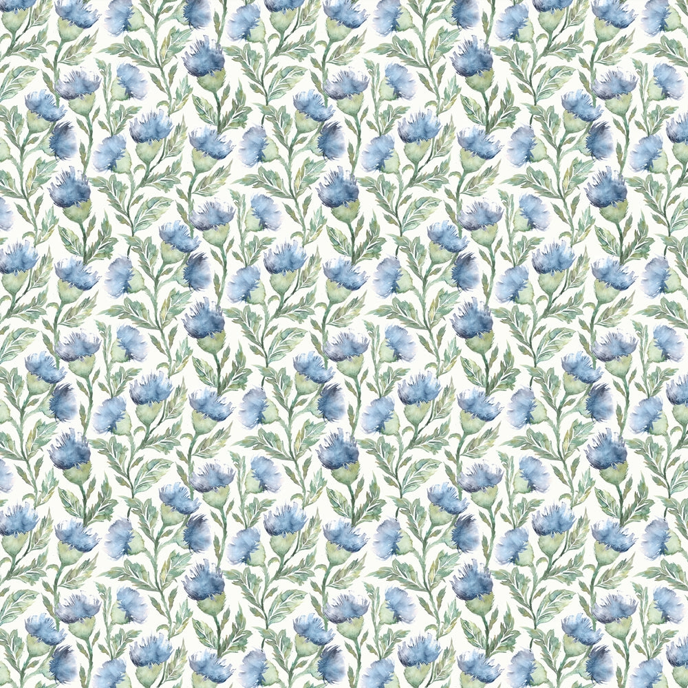 Ettrick Printed Cotton Fabric (By The Metre) Bluebell Cream