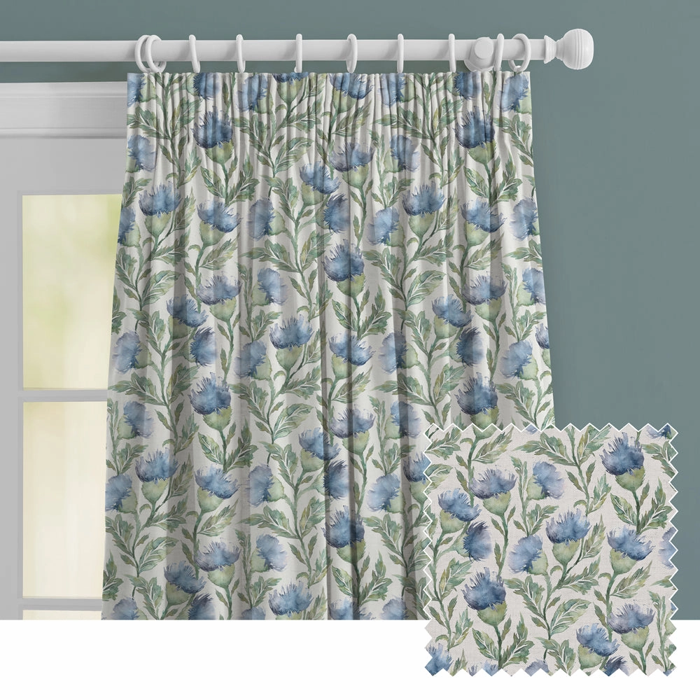 Ettrick Printed Made to Measure Curtains Bluebell Cream patterned fashion rug  