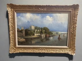 EUROPEAN RIVER SCENE OIL PAINTING WITH CASTLE classic mural painting