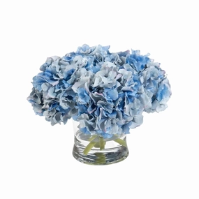 Evening Blue Hydrangeas in Glass Bowl home display ornament