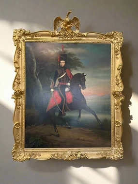 FABULOUS FRAMED OIL PAINTING OF A GENERAL ON HORSE BACK classic mural painting