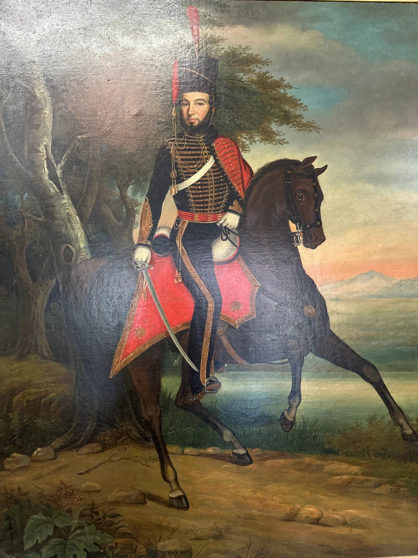 FABULOUS FRAMED OIL PAINTING OF A GENERAL ON HORSE BACK