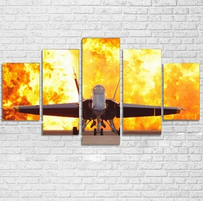 Face to Face with Air Force Jet & Flames Printed Multiple Canvas Poster canvas mural art