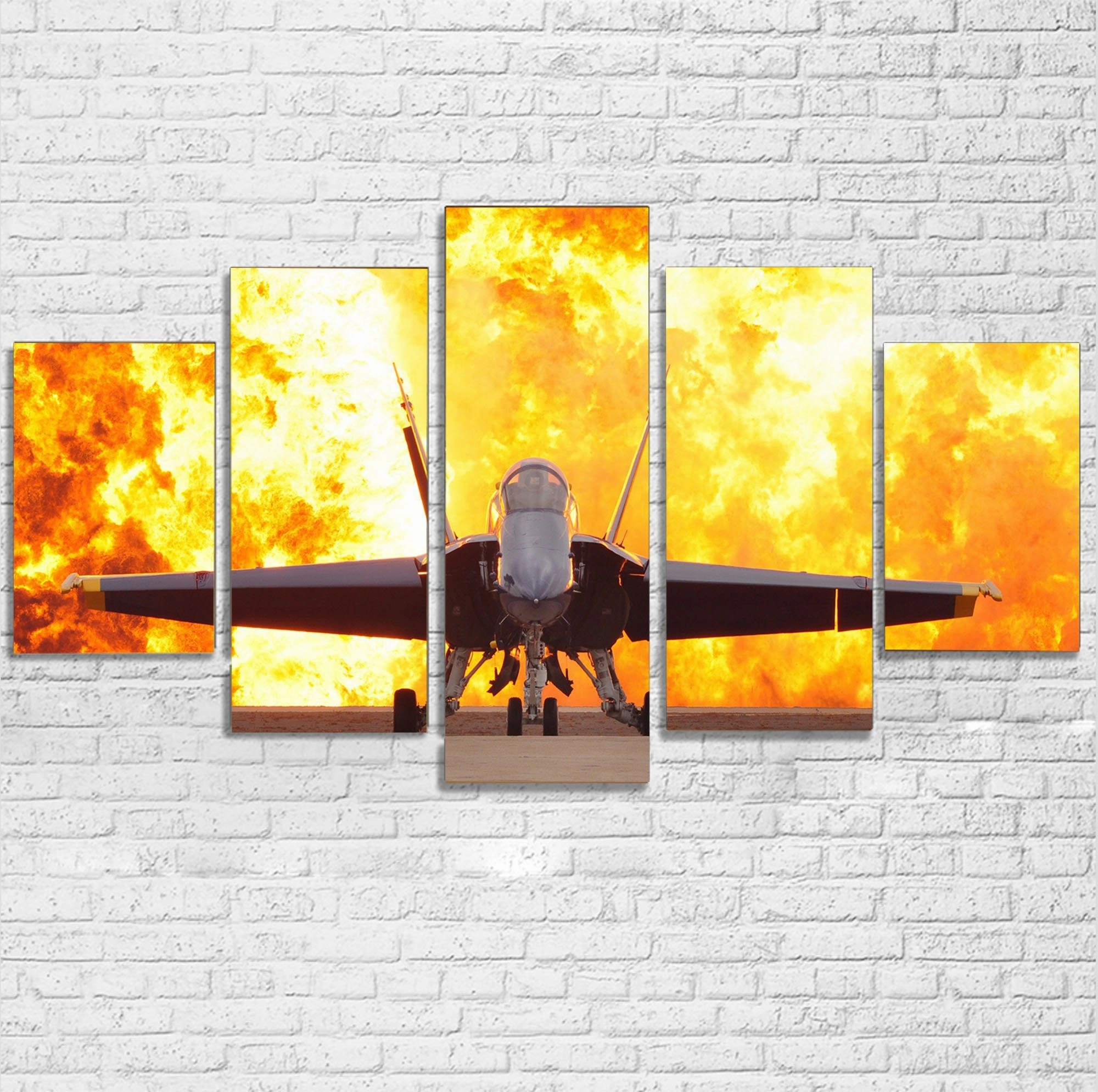 Face to Face with Air Force Jet & Flames Printed Multiple Canvas Poster canvas mural art