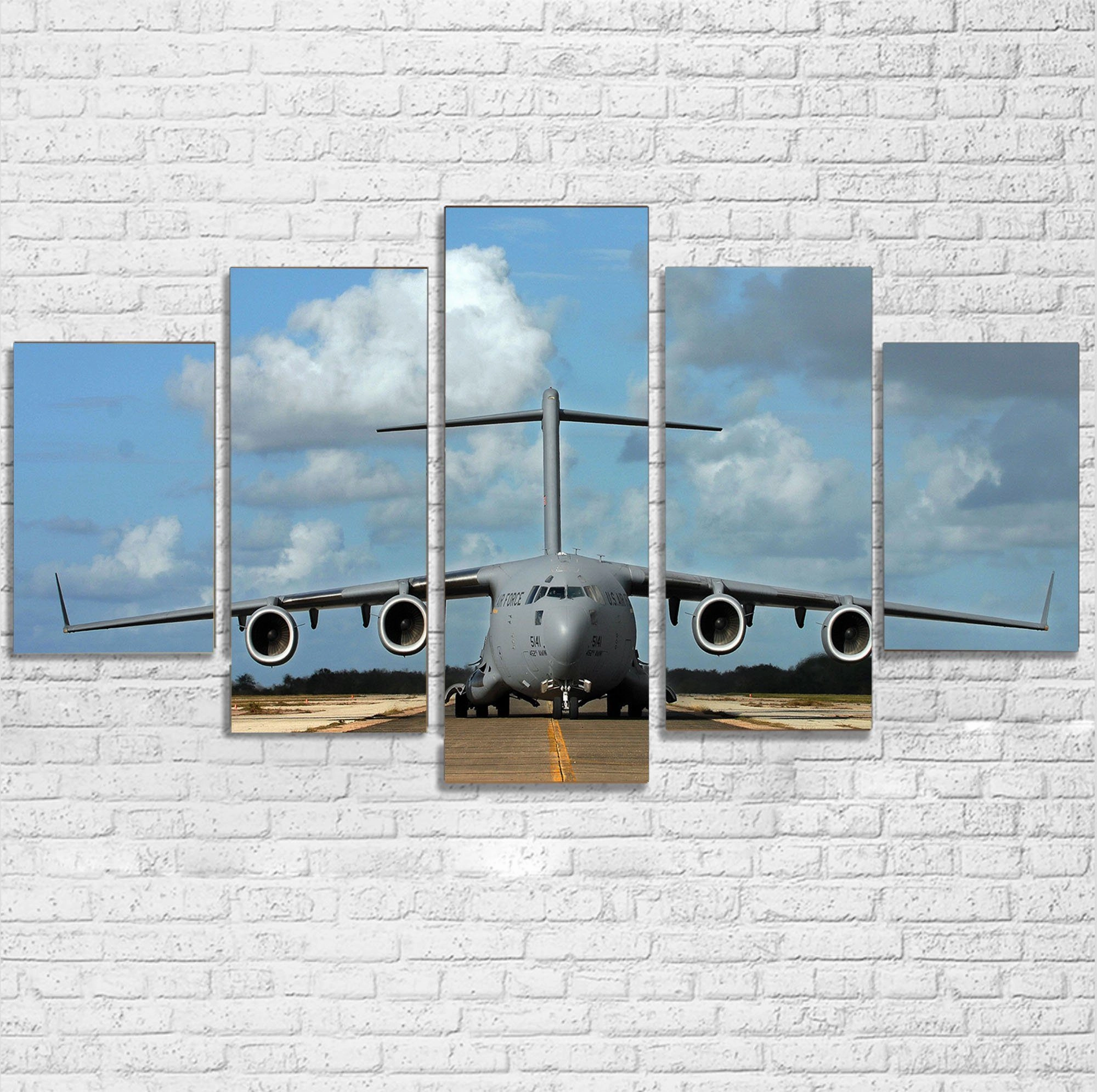 Face to Face with Military Cargo Airplane Printed Multiple Canvas Poster canvas mural art