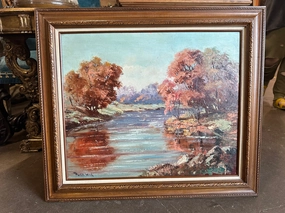 FALL LANDSCAPE OIL PAINTING BY ROBERT WOOD classic mural painting