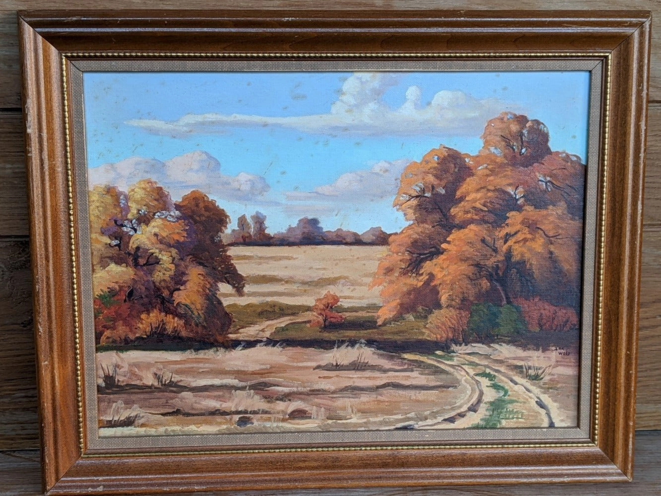 FALL LANDSCAPE OIL PAINTING OF TREES AND FIELD AS IS classic mural painting