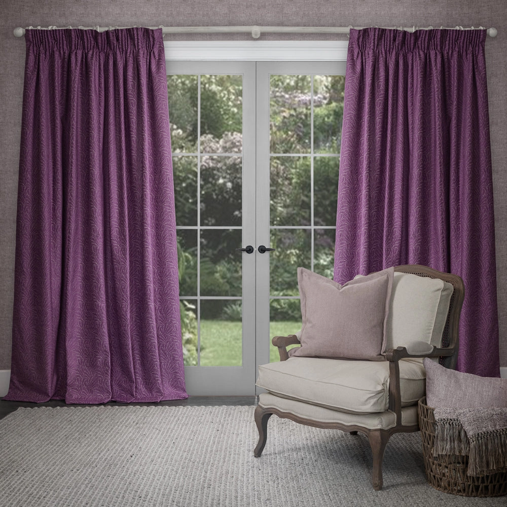 Farley Woven Chenille Pencil Pleat Curtains Damson patterned fashion rug  