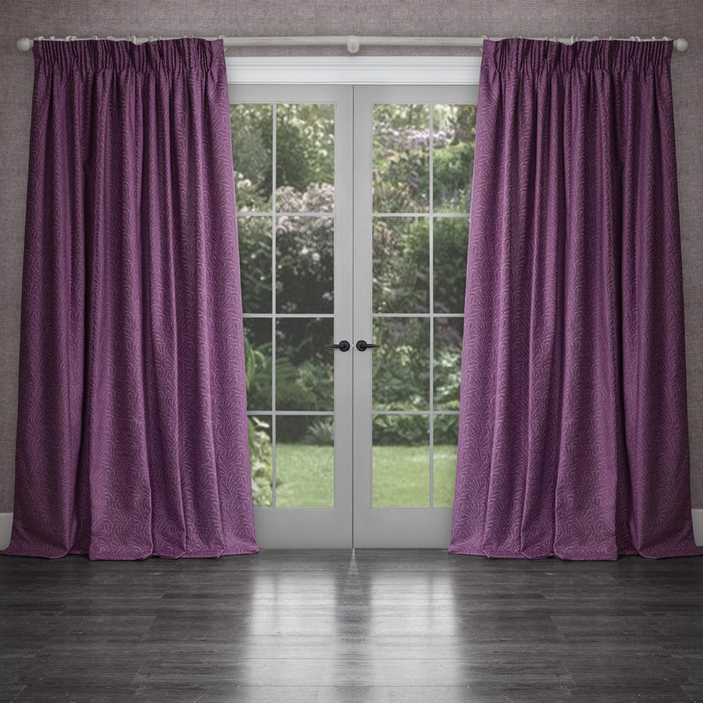 Farley Woven Chenille Pencil Pleat Curtains Damson