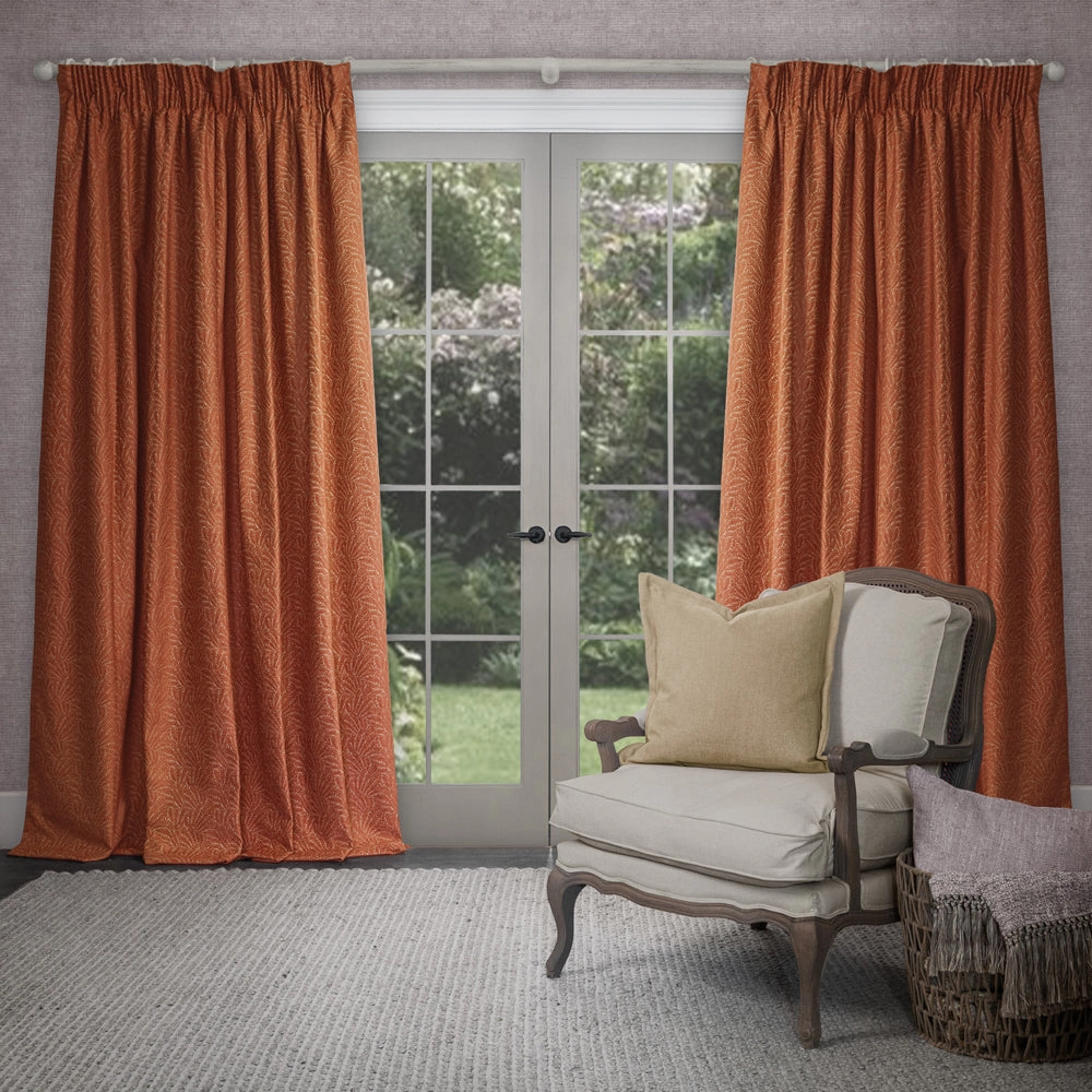 Farley Woven Chenille Pencil Pleat Curtains Rust patterned fashion rug  