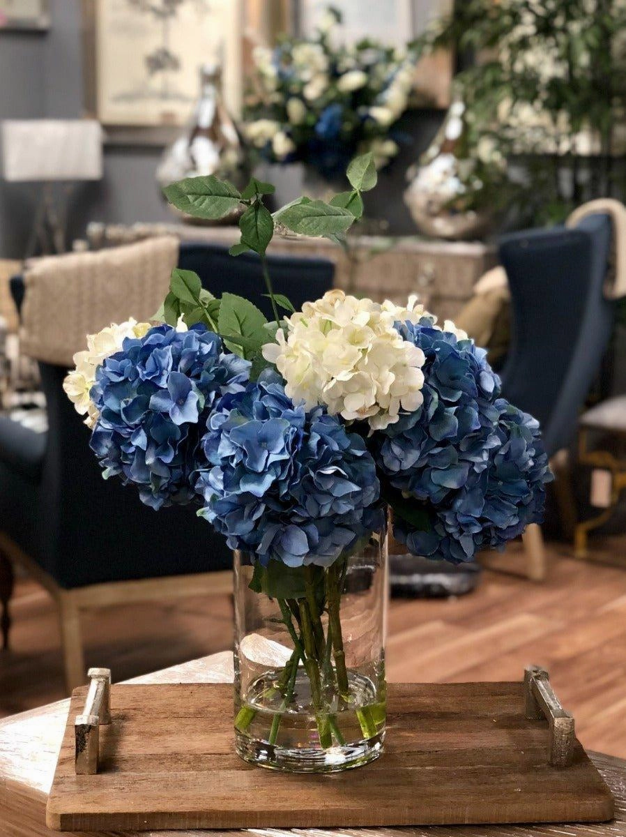Faux Blue & White Hydrangeas Arrangement