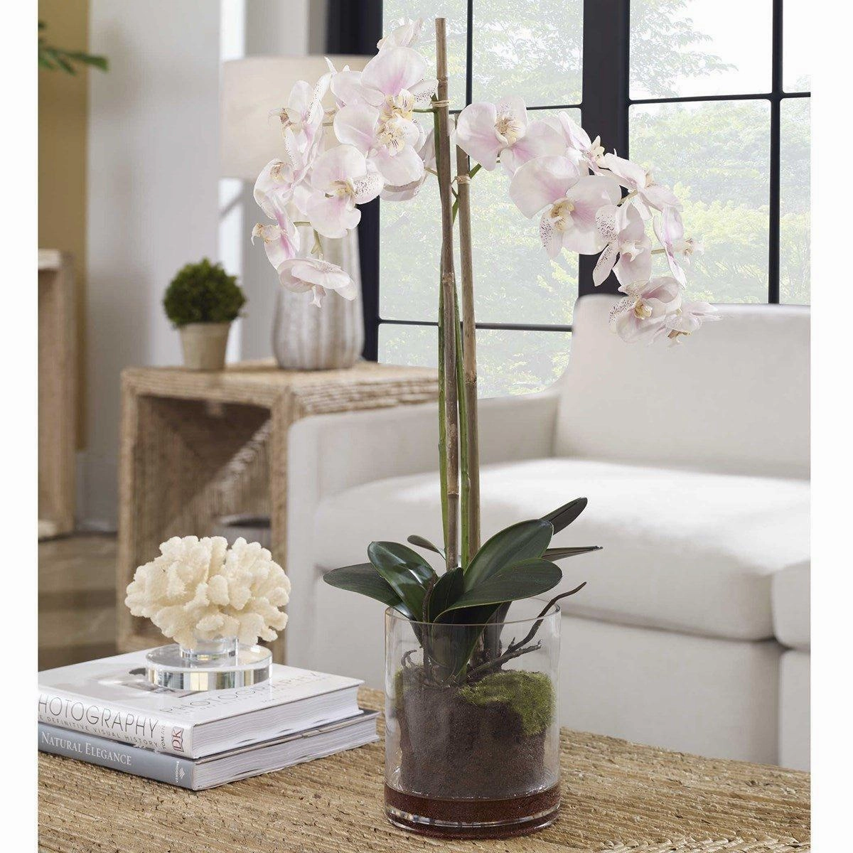 Faux Blush Orchid in Glass Bowl
