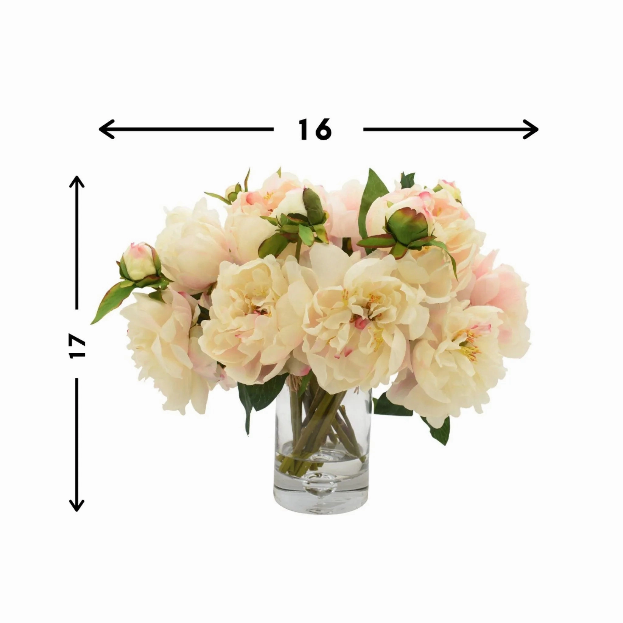 Faux Blush Pink Peony Floral Arrangement In Glass Vase