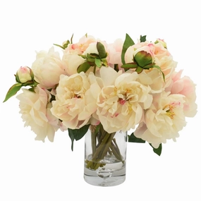 Faux Blush Pink Peony Floral Arrangement In Glass Vase home display ornament
