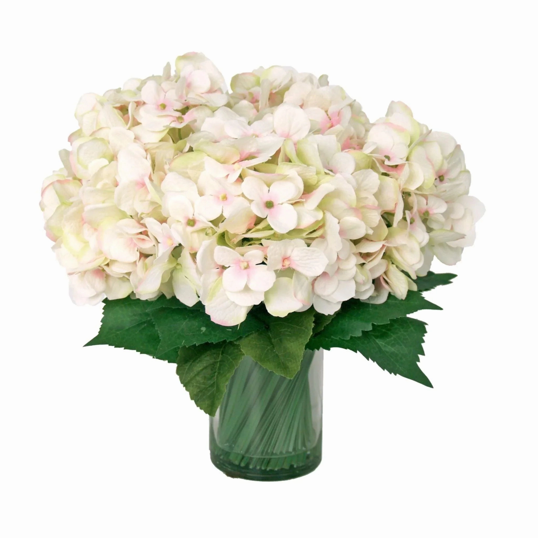 Faux Crisp White Hydrangea in Glass Container home display ornament