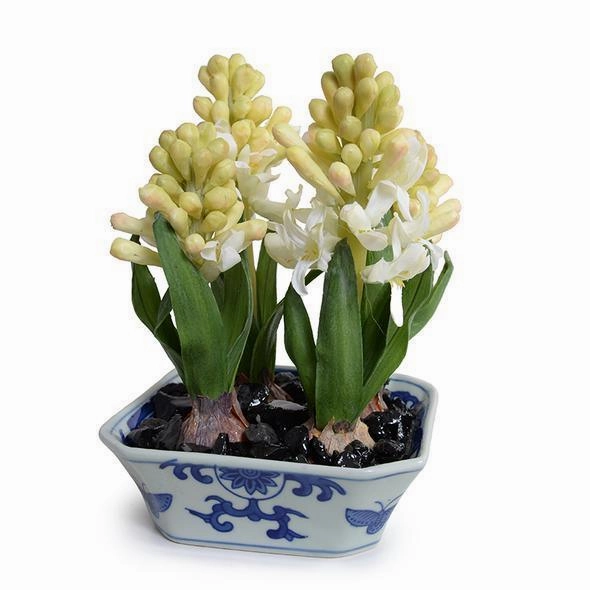 Faux Hyacinth Bulbs in Blue & White Porcelain Dish home display ornament