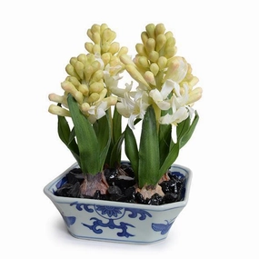Faux Hyacinth Bulbs in Blue & White Porcelain Dish home display ornament