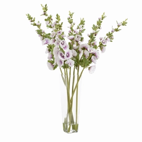 Faux Lavender Hollyhocks in Glass Vase home display ornament