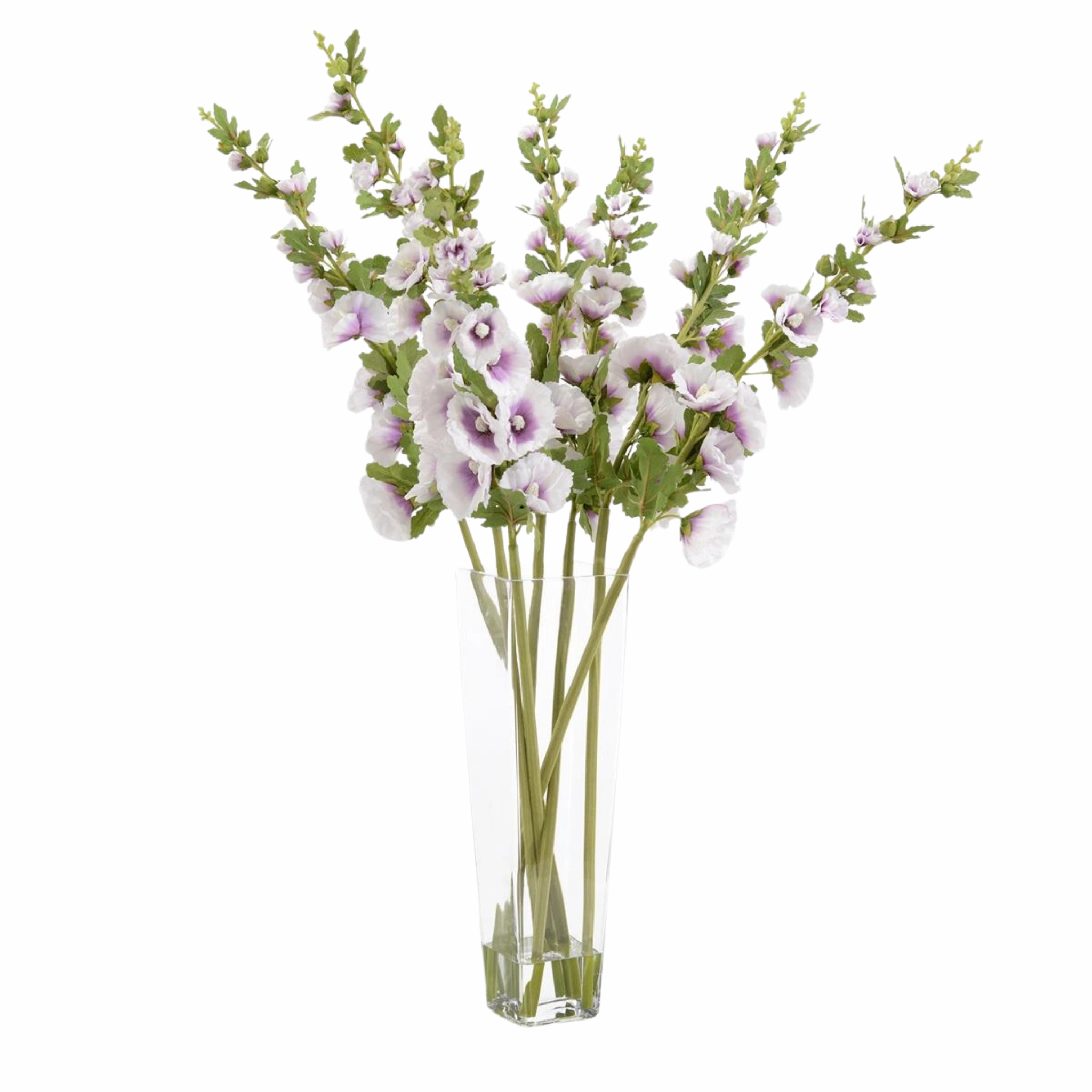 Faux Lavender Hollyhocks in Glass Vase home display ornament