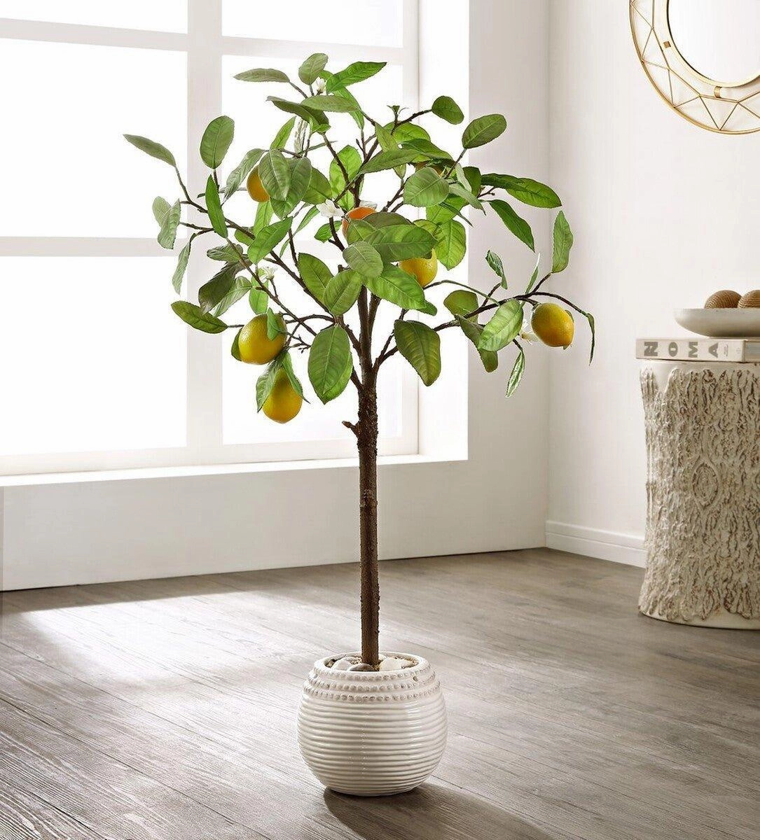 Faux Lemon Tree in White Ceramic Pot