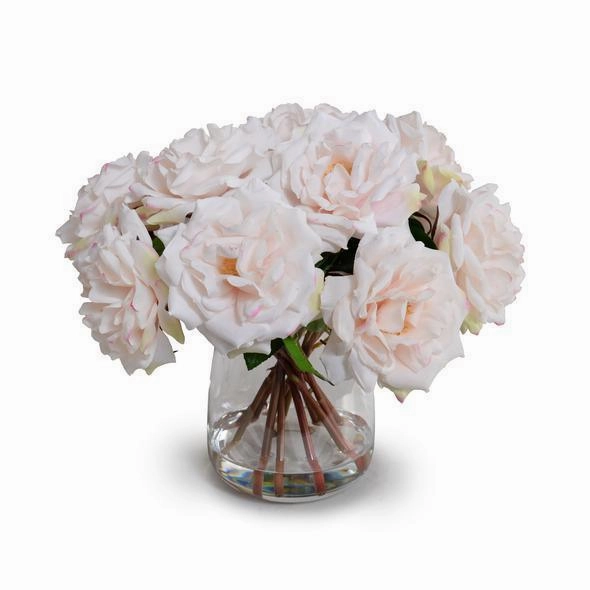 Faux Light Pink Rose Bouquet in Glass home display ornament
