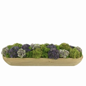 Faux Multicolor Sedum Floral Display in Wooden Bowl home display ornament
