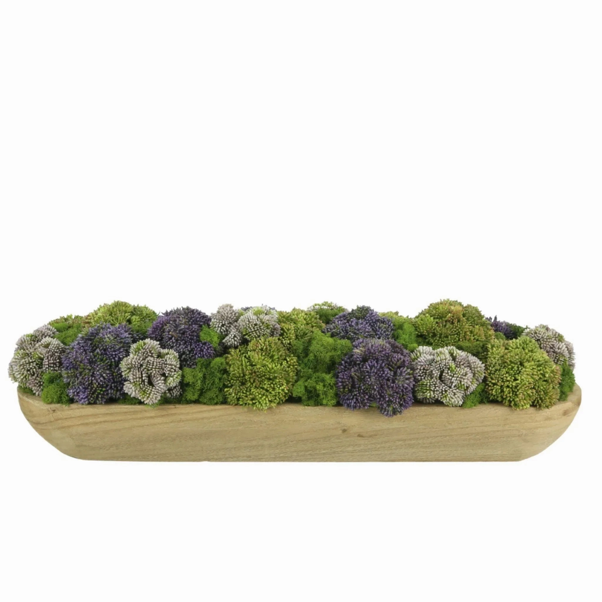 Faux Multicolor Sedum Floral Display in Wooden Bowl home display ornament