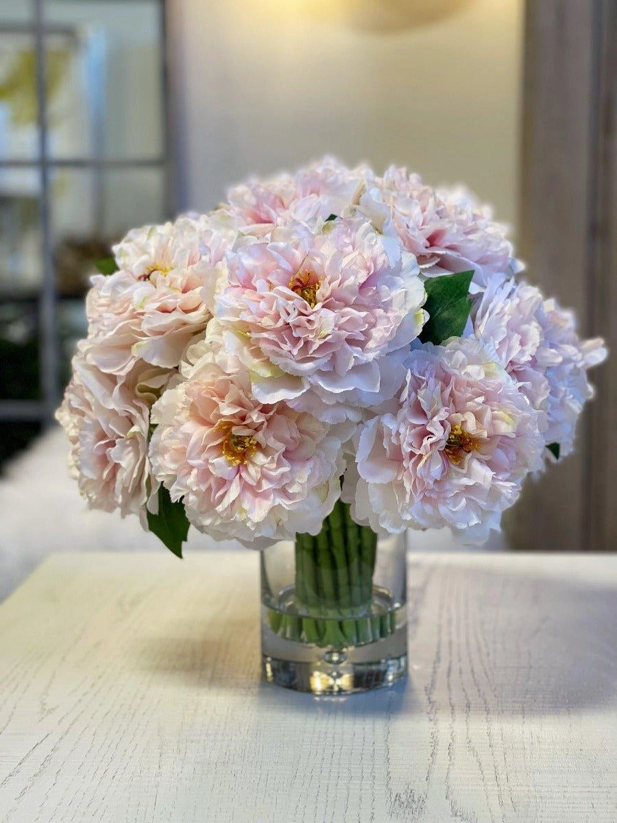 Faux Peony Bunch in a Glass Vase with Bubble