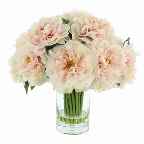 Faux Peony Bunch in a Glass Vase with Bubble home display ornament