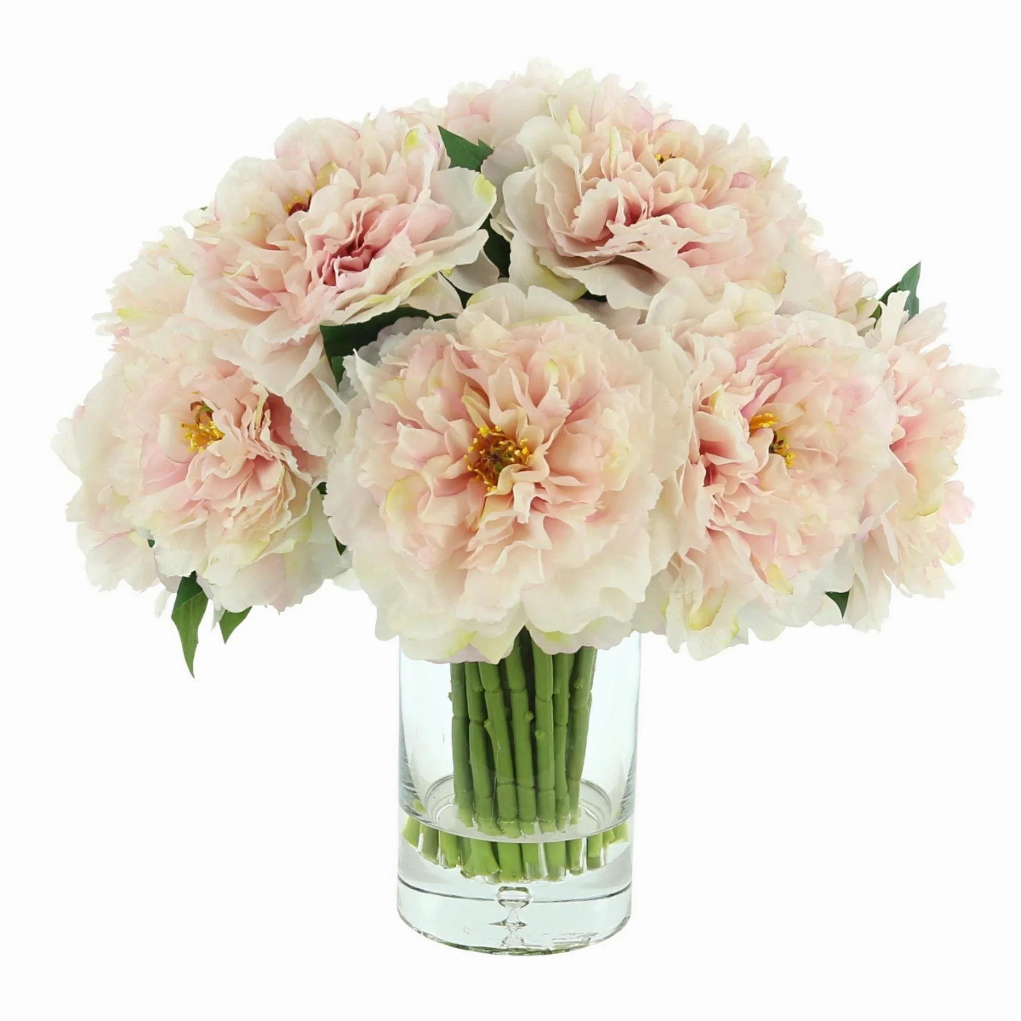 Faux Peony Bunch in a Glass Vase with Bubble home display ornament