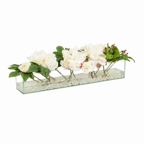 Faux Peony Garden in Glass Rectangular Vase home display ornament