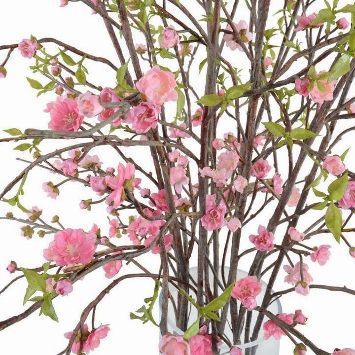 Faux Pink Cherry Blossom Arrangement in Glass Cylinder