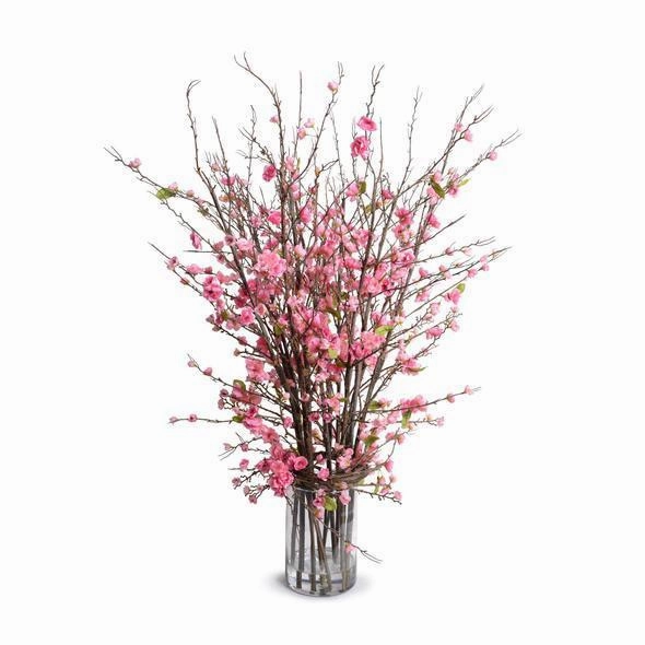 Faux Pink Cherry Blossom Arrangement in Glass Cylinder home display ornament