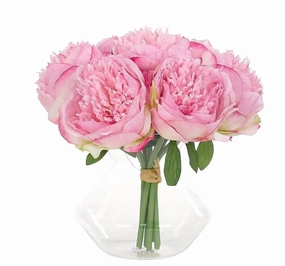 Faux Pink Peony Arrangement in Glass Vase home display ornament