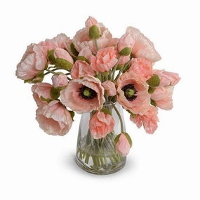 Faux Pink Poppy Bouquet in Glass Bucket home display ornament