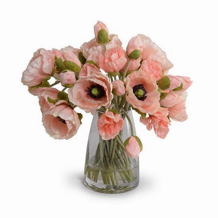 Faux Pink Poppy Bouquet in Glass Bucket