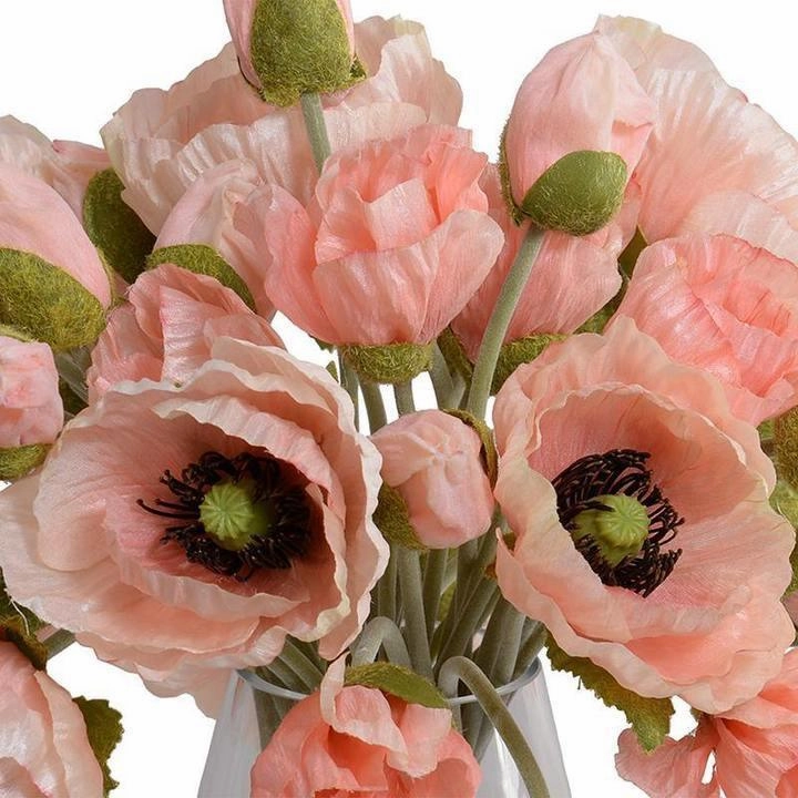 Faux Pink Poppy Bouquet in Glass Bucket
