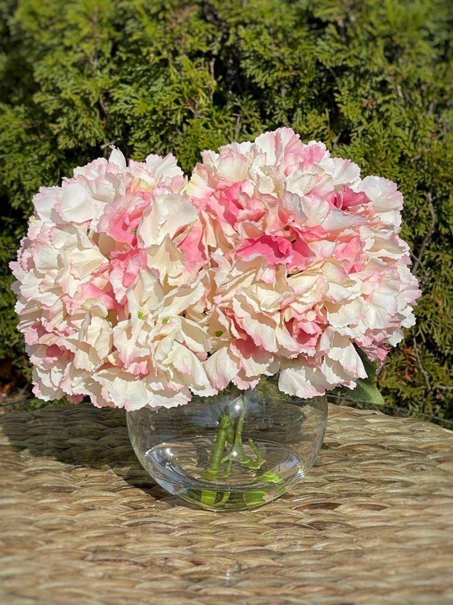 Faux Pink Tipped Hydrangea Floral Arrangement