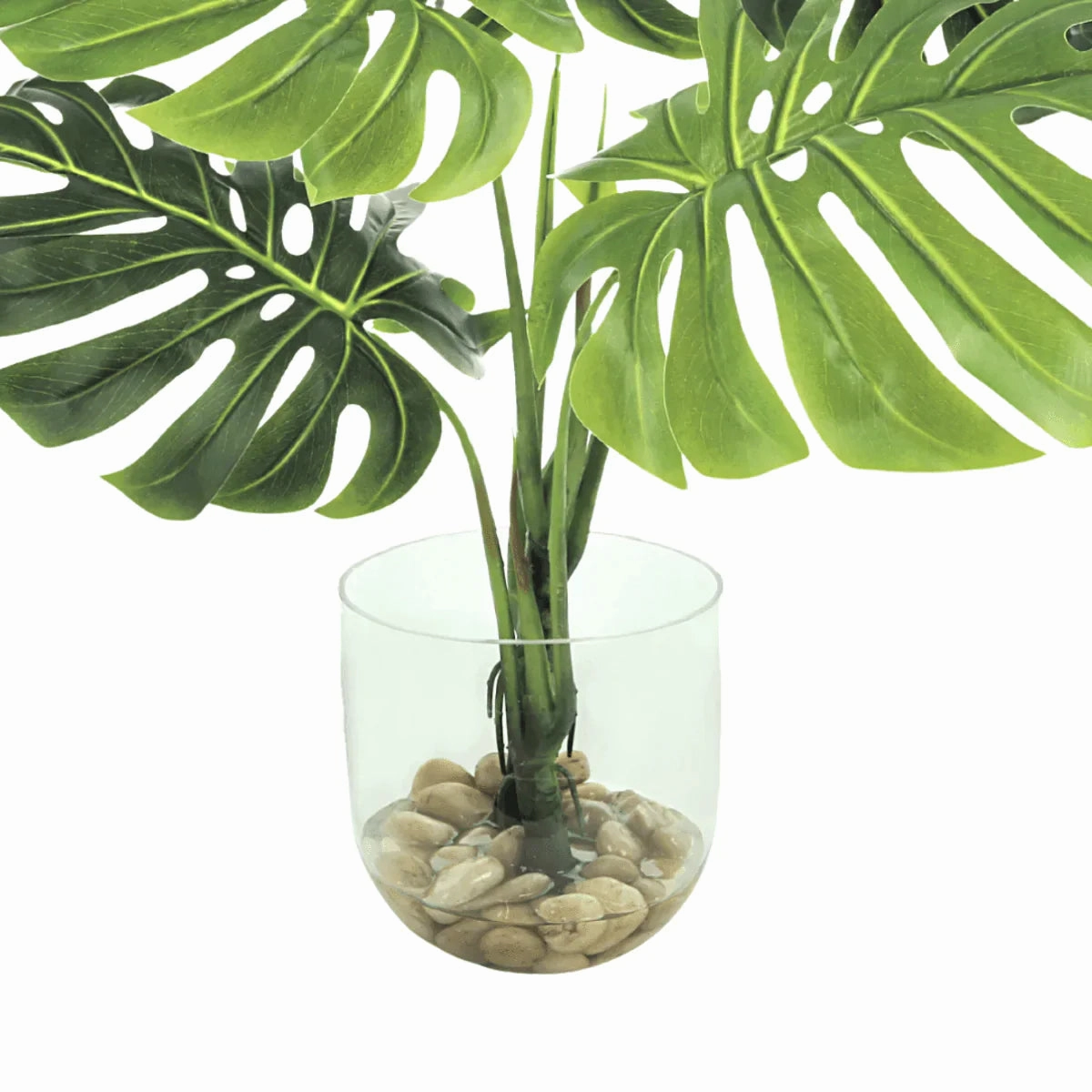 Faux Tropical Palm Leaves in Glass Bowl