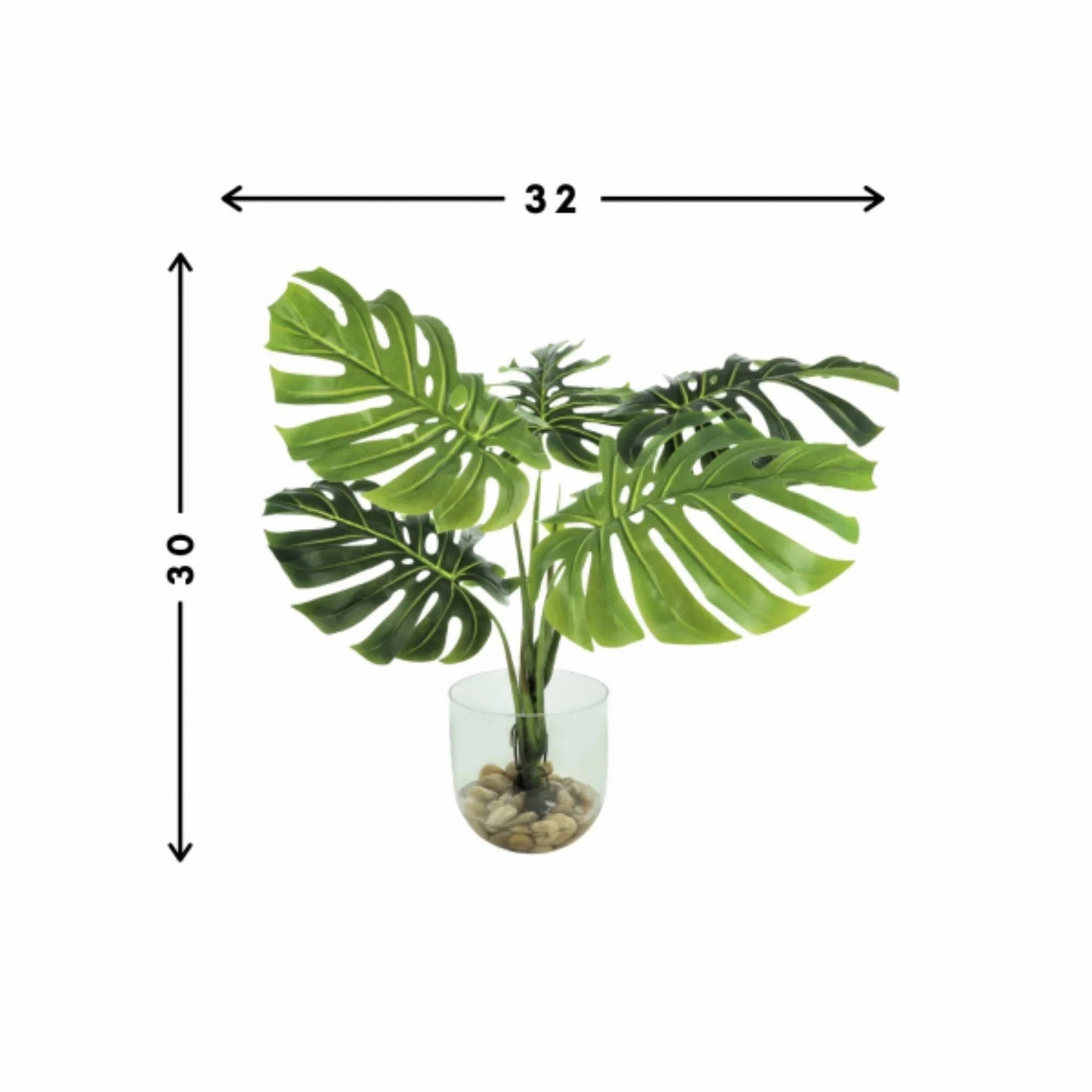 Faux Tropical Palm Leaves in Glass Bowl