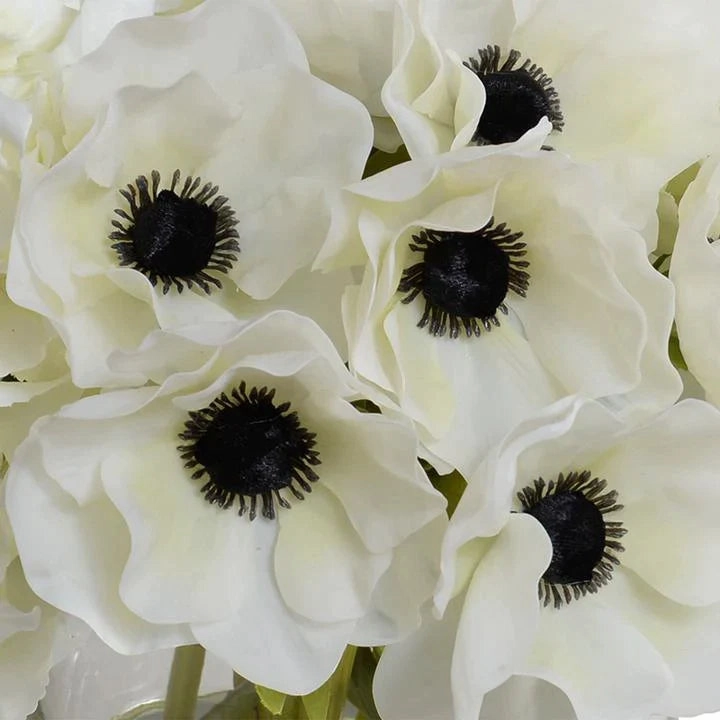 Faux White Anemone Arrangement in Glass Vase