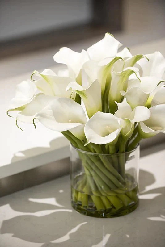 Faux White Calla Lily Arrangement in Glass