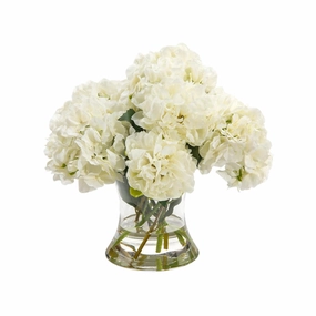 Faux White Hydrangeas in Concave Vase home display ornament